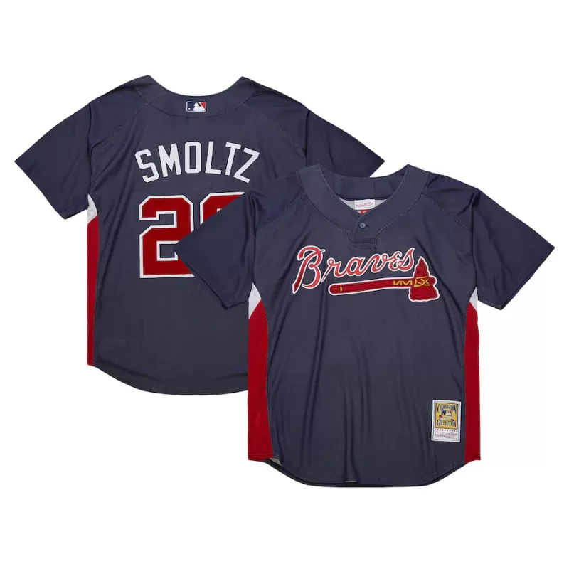Men's Atlanta Braves John Smoltz Mitchell & Ness Navy Cooperstown Collection Mesh Batting Practice Jersey Men's Atlanta Braves John Smoltz Mitchell & Ness Navy Cooperstown Collection Mesh Batting Practice Jersey