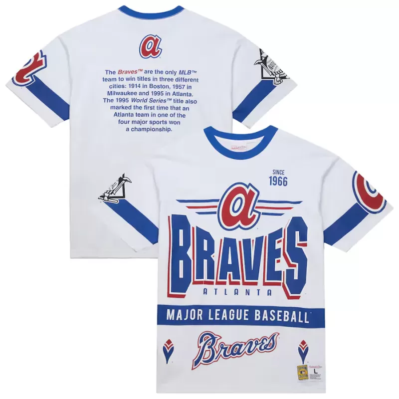 Men's Atlanta Braves Mitchell & Ness White Cooperstown Collection Team Origins Premium T-Shirt Men's Atlanta Braves Mitchell & Ness White Cooperstown Collection Team Origins Premium T-Shirt