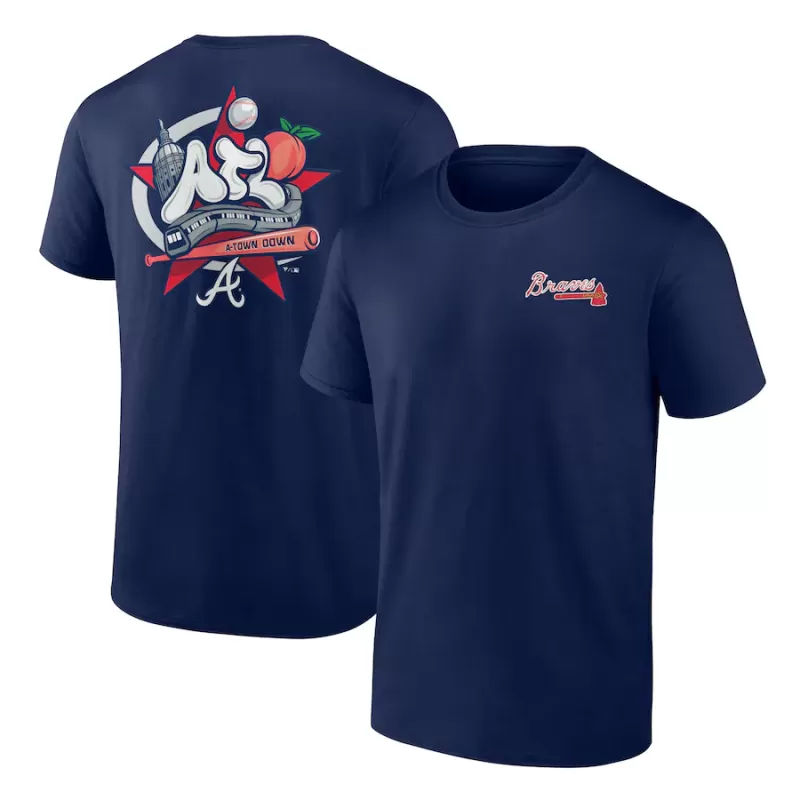 Men's Atlanta Braves Navy Hometown Collection Nice Kicks T-Shirt Men's Atlanta Braves Navy Hometown Collection Nice Kicks T-Shirt