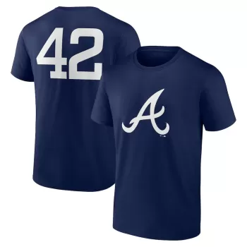 Men's Atlanta Braves Navy Jackie Robinson Day Name & Number T-Shirt Men's Atlanta Braves Navy Jackie Robinson Day Name & Number T-Shirt