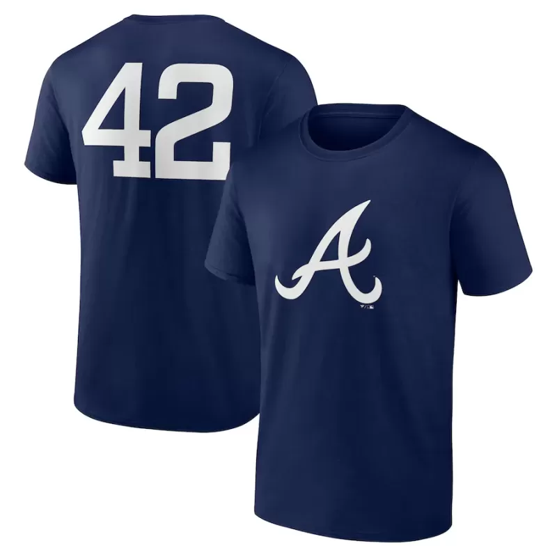 Men's Atlanta Braves Navy Jackie Robinson Day Name & Number T-Shirt Men's Atlanta Braves Navy Jackie Robinson Day Name & Number T-Shirt