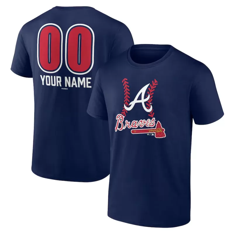 Men's Atlanta Braves Navy Personalized Name & Number Fastball T-Shirt Men's Atlanta Braves Navy Personalized Name & Number Fastball T-Shirt