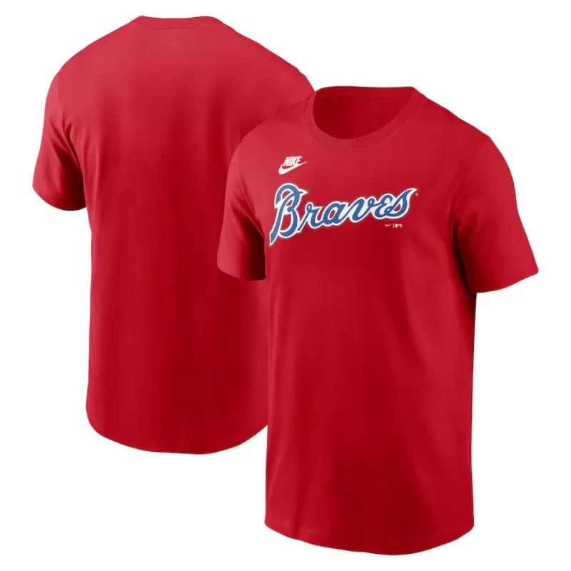 Men's Atlanta Braves Nike Red Cooperstown Wordmark T-Shirt Men's Atlanta Braves Nike Red Cooperstown Wordmark T-Shirt