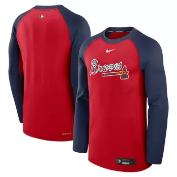 Men's Atlanta Braves Nike Red/Navy Authentic Collection Game Time Raglan Performance Long Sleeve T-Shirt Men's Atlanta Braves Nike Red/Navy Authentic Collection Game Time Raglan Performance Long Sleeve T-Shirt