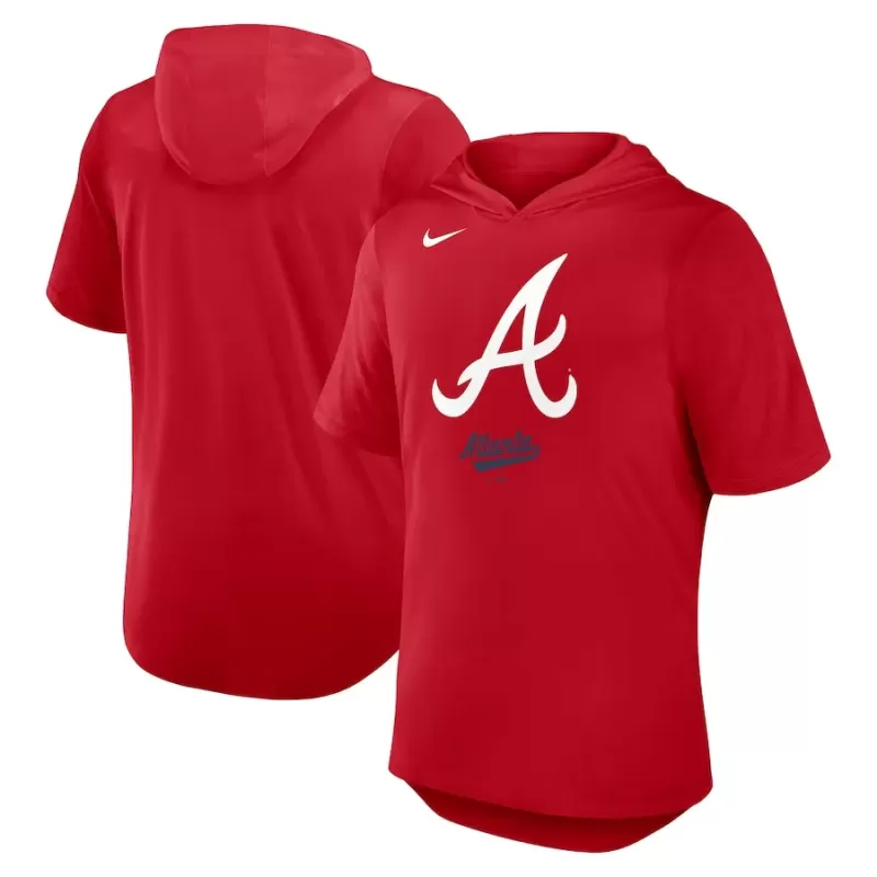 Men's Atlanta Braves Nike Red Tri-Blend Hoodie T-Shirt Men's Atlanta Braves Nike Red Tri-Blend Hoodie T-Shirt