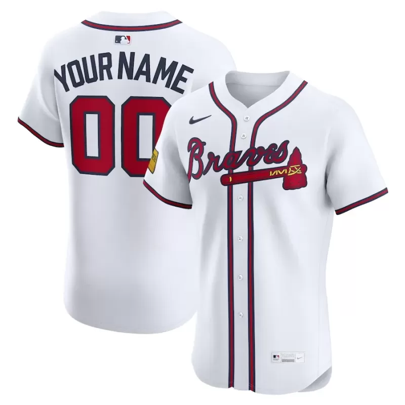 Men's Atlanta Braves Nike White Home Elite Sponsor Patch Custom Jersey Men's Atlanta Braves Nike White Home Elite Sponsor Patch Custom Jersey