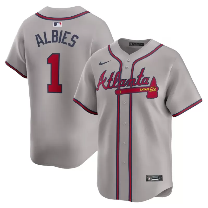 Men's Atlanta Braves Ozzie Albies Nike Gray Away Limited Player Jersey Men's Atlanta Braves Ozzie Albies Nike Gray Away Limited Player Jersey