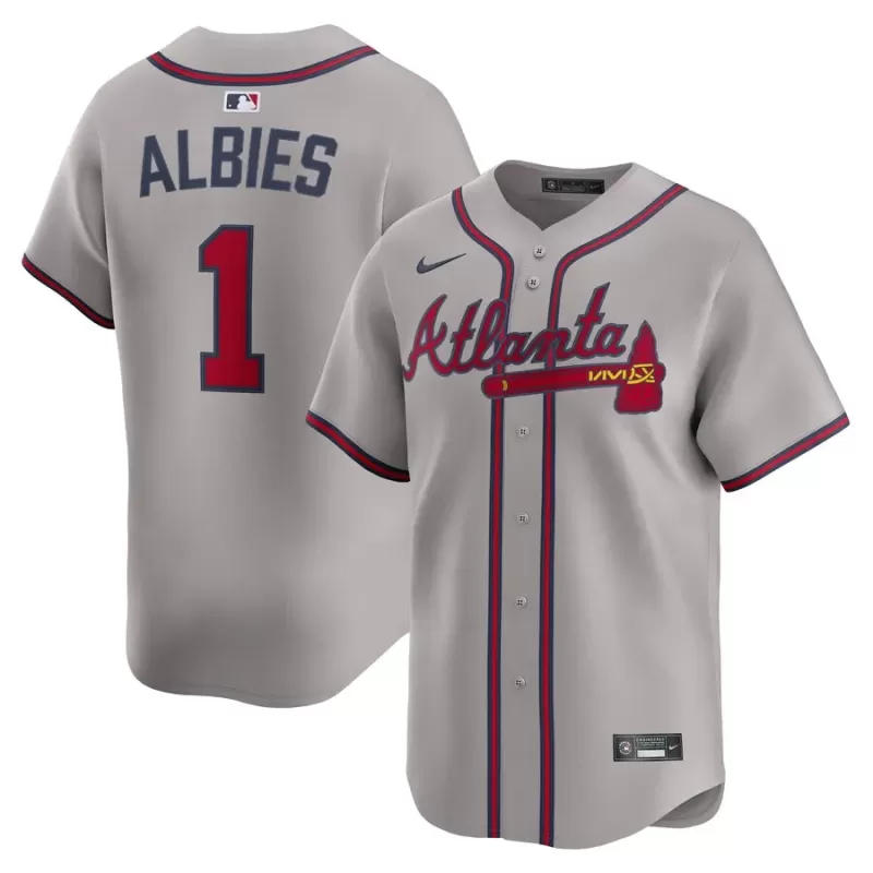 Men's Atlanta Braves Ozzie Albies Nike Gray Road Limited Player Jersey Men's Atlanta Braves Ozzie Albies Nike Gray Road Limited Player Jersey