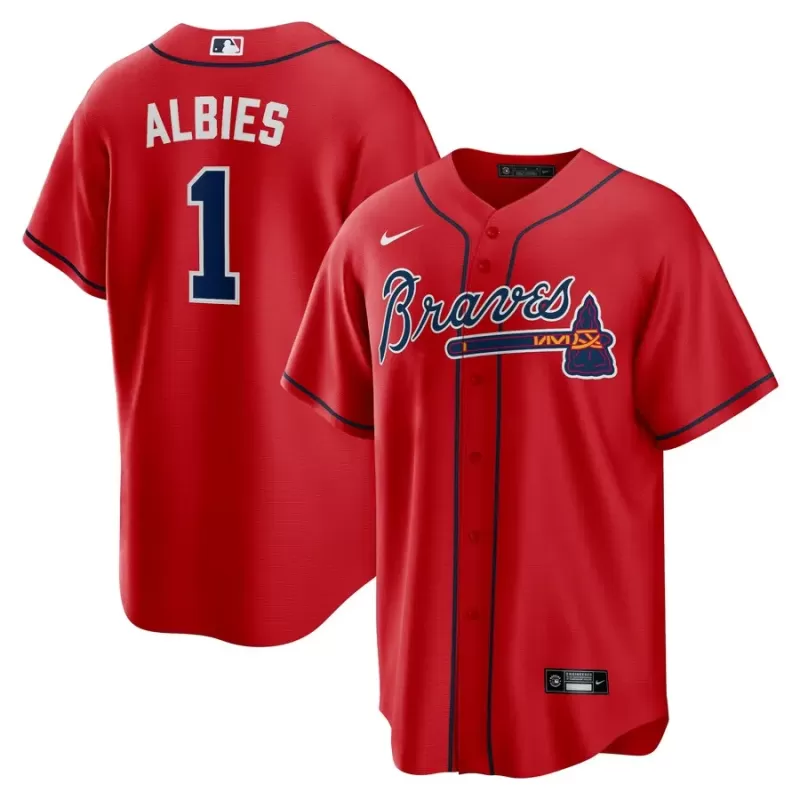 Men's Atlanta Braves Ozzie Albies Nike Red Alternate Replica Player Name Jersey Men's Atlanta Braves Ozzie Albies Nike Red Alternate Replica Player Name Jersey