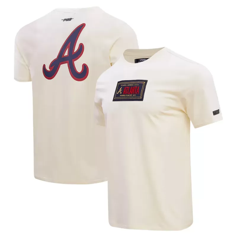 Men's Atlanta Braves Pro Standard Cream Club Member Badge T-Shirt Men's Atlanta Braves Pro Standard Cream Club Member Badge T-Shirt