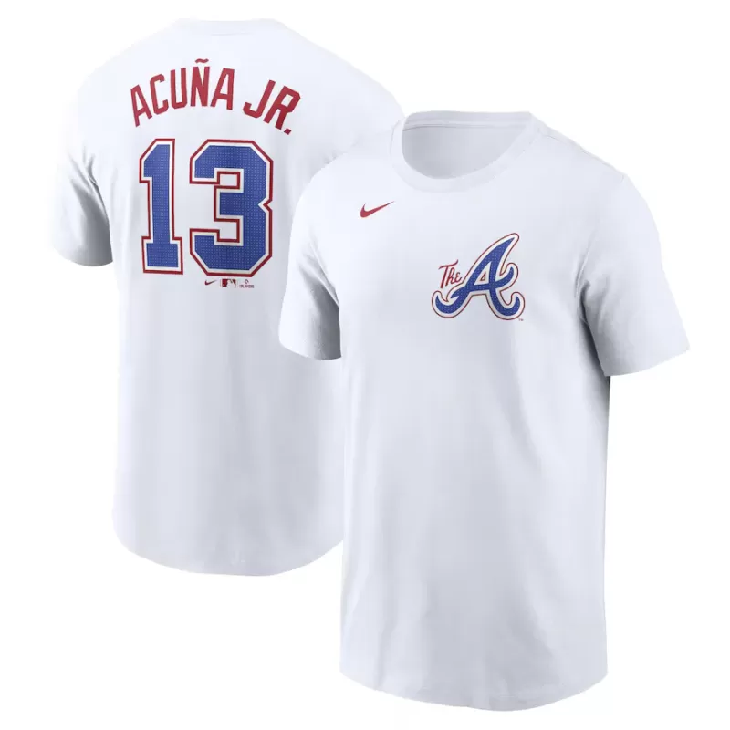 Men's Atlanta Braves Ronald Acuña Jr. Nike White City Connect Fuse Name & Number T-Shirt Men's Atlanta Braves Ronald Acuña Jr. Nike White City Connect Fuse Name & Number T-Shirt