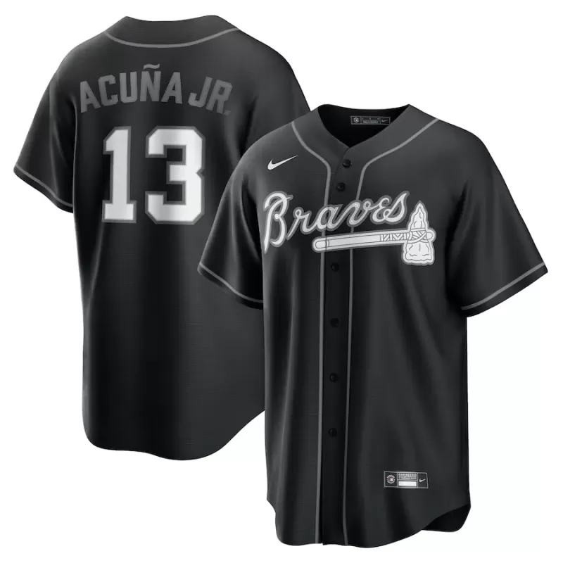 Men's Atlanta Braves Ronald Acuña Jr. Nike Black Lights Out Replica Player Jersey Men's Atlanta Braves Ronald Acuña Jr. Nike Black Lights Out Replica Player Jersey