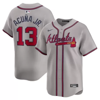 Men's Atlanta Braves Ronald Acuña Jr. Nike Gray Away Limited Player Jersey Men's Atlanta Braves Ronald Acuña Jr. Nike Gray Away Limited Player Jersey