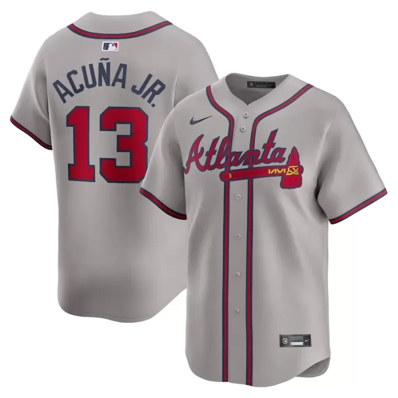 Men's Atlanta Braves Ronald Acuña Jr. Nike Gray Away Limited Player Jersey Men's Atlanta Braves Ronald Acuña Jr. Nike Gray Away Limited Player Jersey