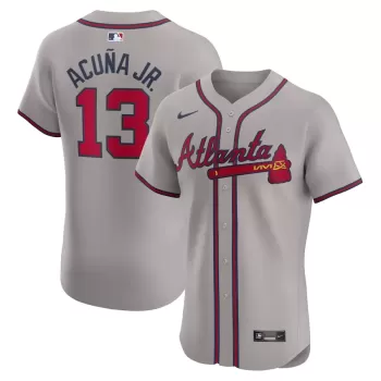 Men's Atlanta Braves Ronald Acuña Jr. Nike Gray Road Elite Player Jersey