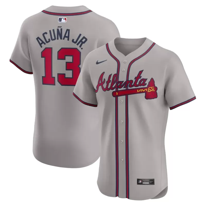 Men's Atlanta Braves Ronald Acuña Jr. Nike Gray Road Elite Player Jersey
