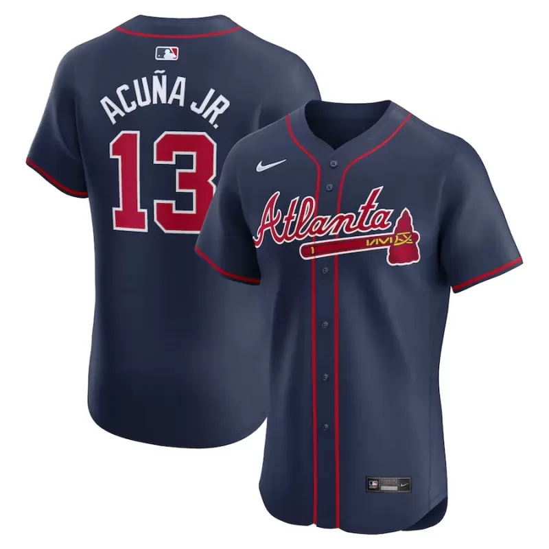 Men's Atlanta Braves Ronald Acuña Jr. Nike Navy Alternate Elite Player Jersey Men's Atlanta Braves Ronald Acuña Jr. Nike Navy Alternate Elite Player Jersey