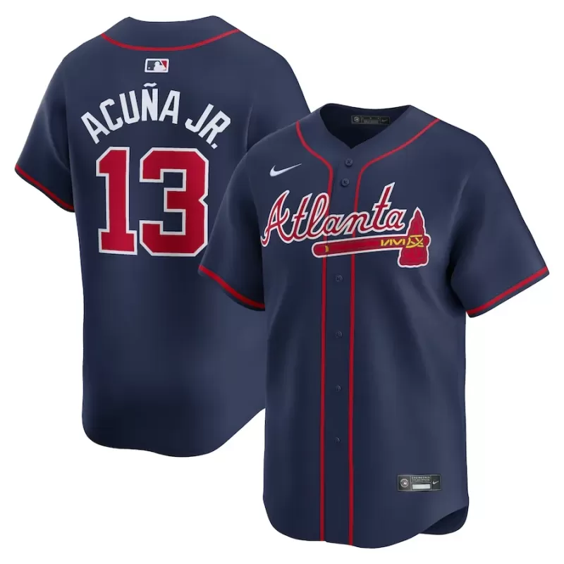 Men's Atlanta Braves Ronald Acuña Jr. Nike Navy Alternate Limited Player Jersey Men's Atlanta Braves Ronald Acuña Jr. Nike Navy Alternate Limited Player Jersey