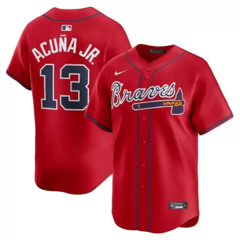 Men's Atlanta Braves Ronald Acuña Jr. Nike Red Alternate Limited Player Jersey Men's Atlanta Braves Ronald Acuña Jr. Nike Red Alternate Limited Player Jersey