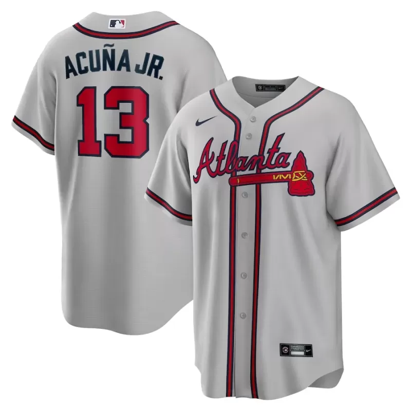 Men's Atlanta Braves Ronald Acuna Jr. Nike Gray Road Replica Player Name Jersey Men's Atlanta Braves Ronald Acuna Jr. Nike Gray Road Replica Player Name Jersey