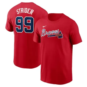 Men's Atlanta Braves Spencer Strider Nike Red Fuse Name & Number T-Shirt Men's Atlanta Braves Spencer Strider Nike Red Fuse Name & Number T-Shirt