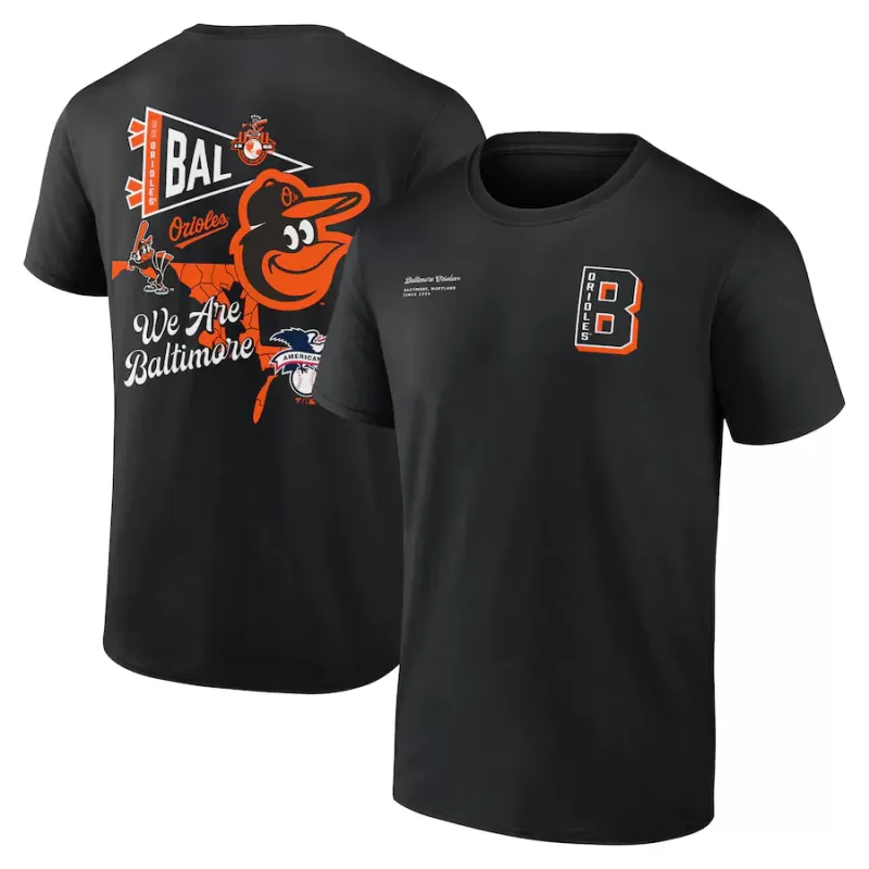 Men's Baltimore Orioles Black Split Zone T-Shirt Men's Baltimore Orioles Black Split Zone T-Shirt