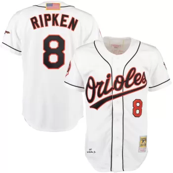 Men's Baltimore Orioles Cal Ripken Mitchell & Ness White Home Authentic Jersey Men's Baltimore Orioles Cal Ripken Mitchell & Ness White Home Authentic Jersey