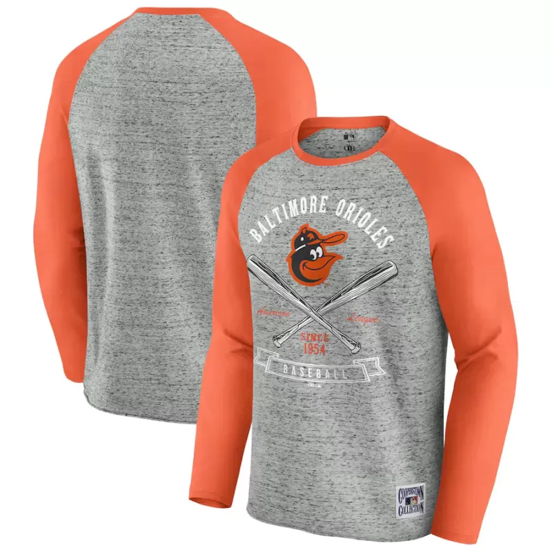 Men's Baltimore Orioles Darius Rucker Collection by Fanatics Heather Gray Raw Edge Raglan Long Sleeve Baseball T-Shirt Men's Baltimore Orioles Darius Rucker Collection by Fanatics Heather Gray Raw Edge Raglan Long Sleeve Baseball T-Shirt