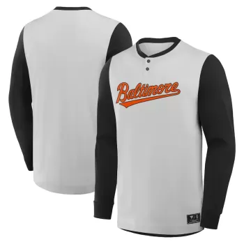 Men's Baltimore Orioles Fanatics Gray/Black Clubhouse Long Sleeve Henley Shirt Men's Baltimore Orioles Fanatics Gray/Black Clubhouse Long Sleeve Henley Shirt