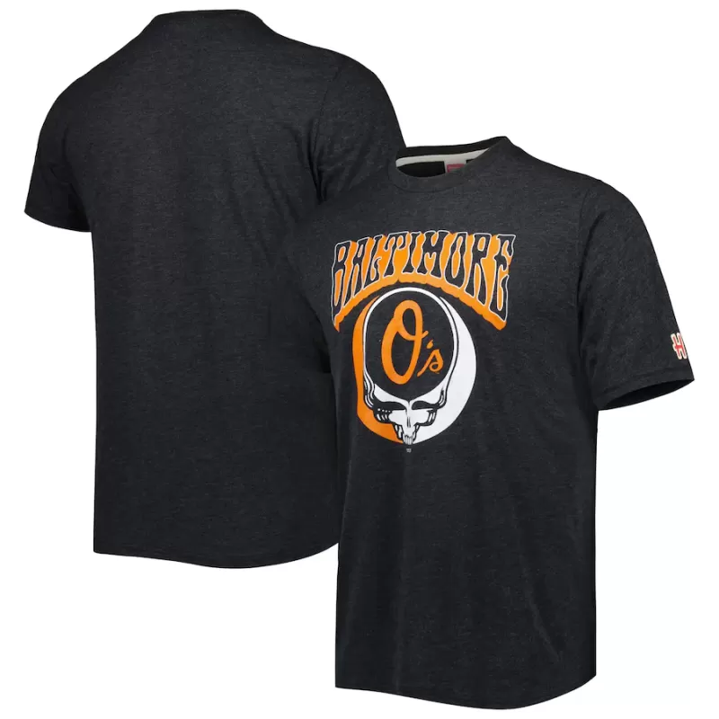 Men's Baltimore Orioles Homage Charcoal Grateful Dead Tri-Blend T-Shirt Men's Baltimore Orioles Homage Charcoal Grateful Dead Tri-Blend T-Shirt