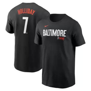 Men's Baltimore Orioles Jackson Holliday Nike Black 2024 City Connect Fuse Name & Number T-Shirt Men's Baltimore Orioles Jackson Holliday Nike Black 2024 City Connect Fuse Name & Number T-Shirt