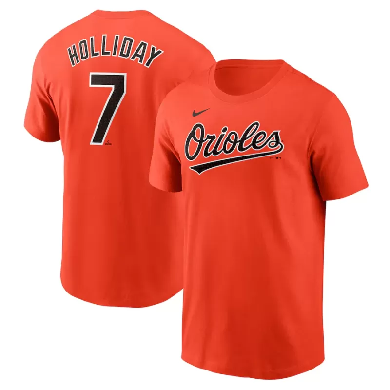 Men's Baltimore Orioles Jackson Holliday Nike Orange Fuse Name & Number T-Shirt Men's Baltimore Orioles Jackson Holliday Nike Orange Fuse Name & Number T-Shirt