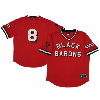 Men's Birmingham Black Barons #8 Rings & Crwns Red Mesh Replica V-Neck Jersey Men's Birmingham Black Barons #8 Rings & Crwns Red Mesh Replica V-Neck Jersey