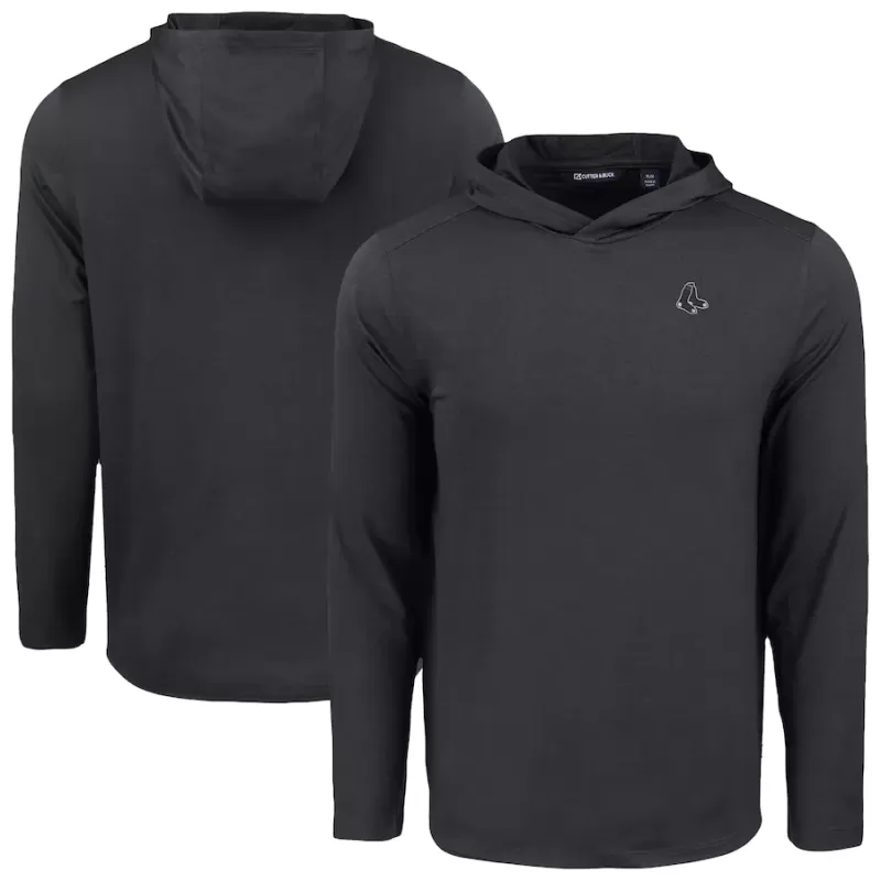 Men's Boston Red Sox Cutter & Buck Black Coastline Epic Comfort Eco Recycled Long Sleeve Hoodie T-Shirt