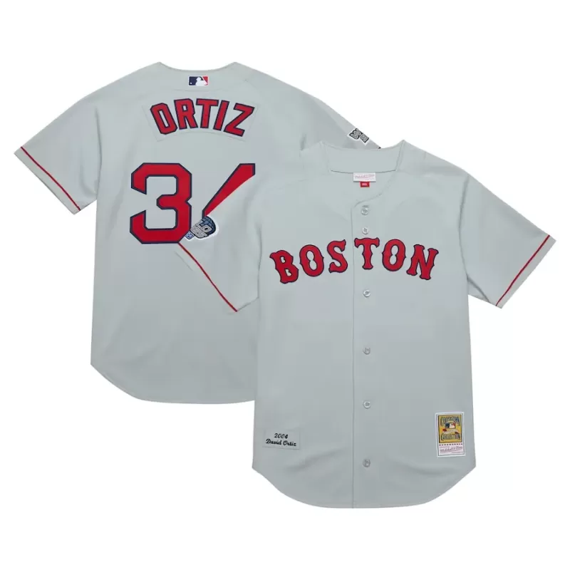 Men's Boston Red Sox David Ortiz Mitchell & Ness Gray 2004 Cooperstown Collection Authentic Throwback Jersey Men's Boston Red Sox David Ortiz Mitchell & Ness Gray 2004 Cooperstown Collection Authentic Throwback Jersey