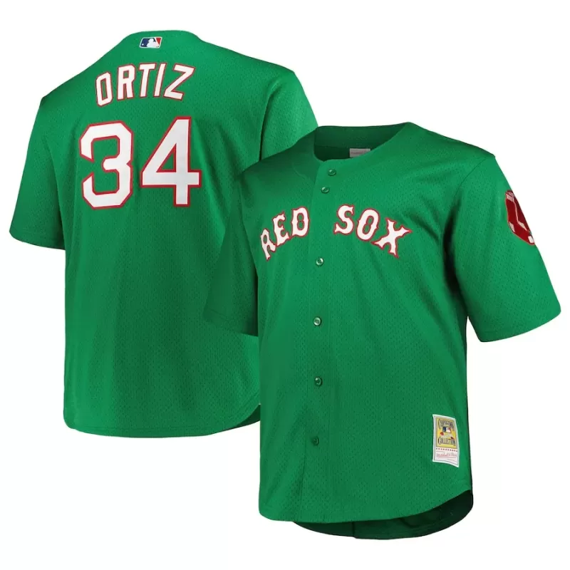 Men's Boston Red Sox David Ortiz Mitchell & Ness Kelly Green Big & Tall Cooperstown Collection Mesh Batting Practice Jersey Men's Boston Red Sox David Ortiz Mitchell & Ness Kelly Green Big & Tall Cooperstown Collection Mesh Batting Practice Jersey