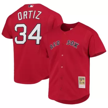 Men's Boston Red Sox David Ortiz Mitchell & Ness Red Cooperstown Collection Mesh Batting Practice Button-Up Jersey Men's Boston Red Sox David Ortiz Mitchell & Ness Red Cooperstown Collection Mesh Batting Practice Button-Up Jersey