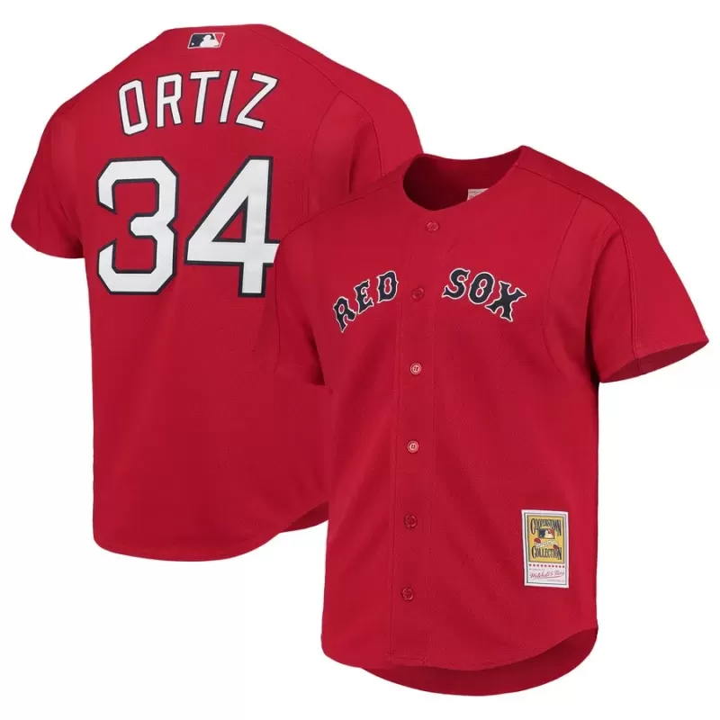 Men's Boston Red Sox David Ortiz Mitchell & Ness Red Cooperstown Collection Mesh Batting Practice Button-Up Jersey Men's Boston Red Sox David Ortiz Mitchell & Ness Red Cooperstown Collection Mesh Batting Practice Button-Up Jersey