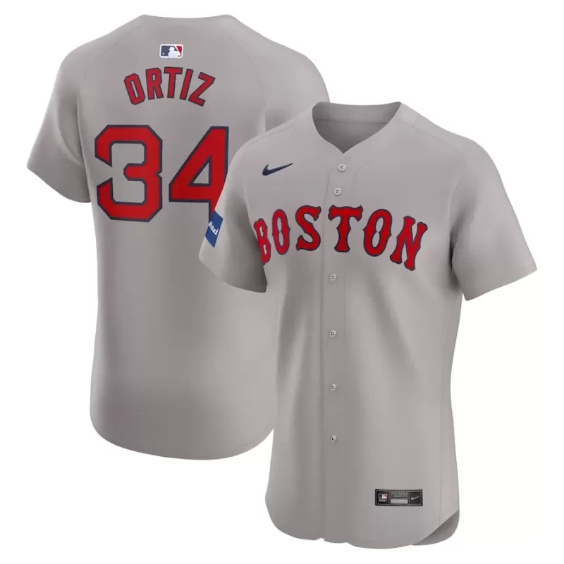 Men's Boston Red Sox David Ortiz Nike Gray Road Elite Sponsor Patch Player Jersey Men's Boston Red Sox David Ortiz Nike Gray Road Elite Sponsor Patch Player Jersey