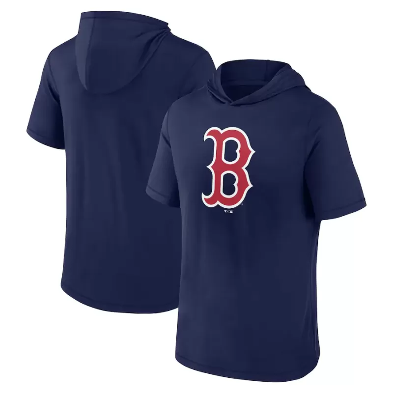 Men's Boston Red Sox Fanatics Navy Short Sleeve Hoodie T-Shirt Men's Boston Red Sox Fanatics Navy Short Sleeve Hoodie T-Shirt