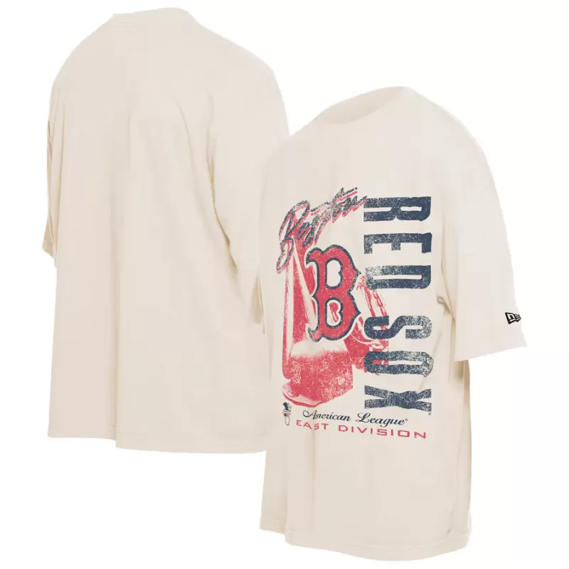 Men's Boston Red Sox New Era Cream Cooperstown Collection Oversized Throwback Distressed T-Shirt