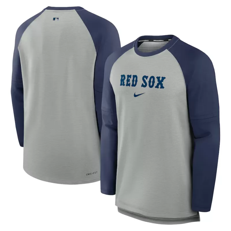 Men's Boston Red Sox Nike Heather Gray/Navy Authentic Collection Game Time Raglan Performance Long Sleeve T-Shirt