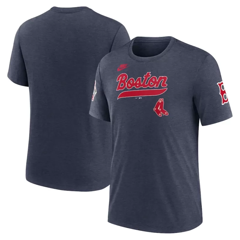 Men's Boston Red Sox Nike Heather Navy Cooperstown Collection Eras Tri-Blend T-Shirt Men's Boston Red Sox Nike Heather Navy Cooperstown Collection Eras Tri-Blend T-Shirt
