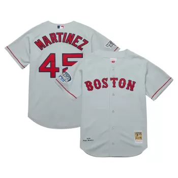 Men's Boston Red Sox Pedro Martinez Mitchell & Ness Gray 2004 Cooperstown Collection Authentic Throwback Jersey