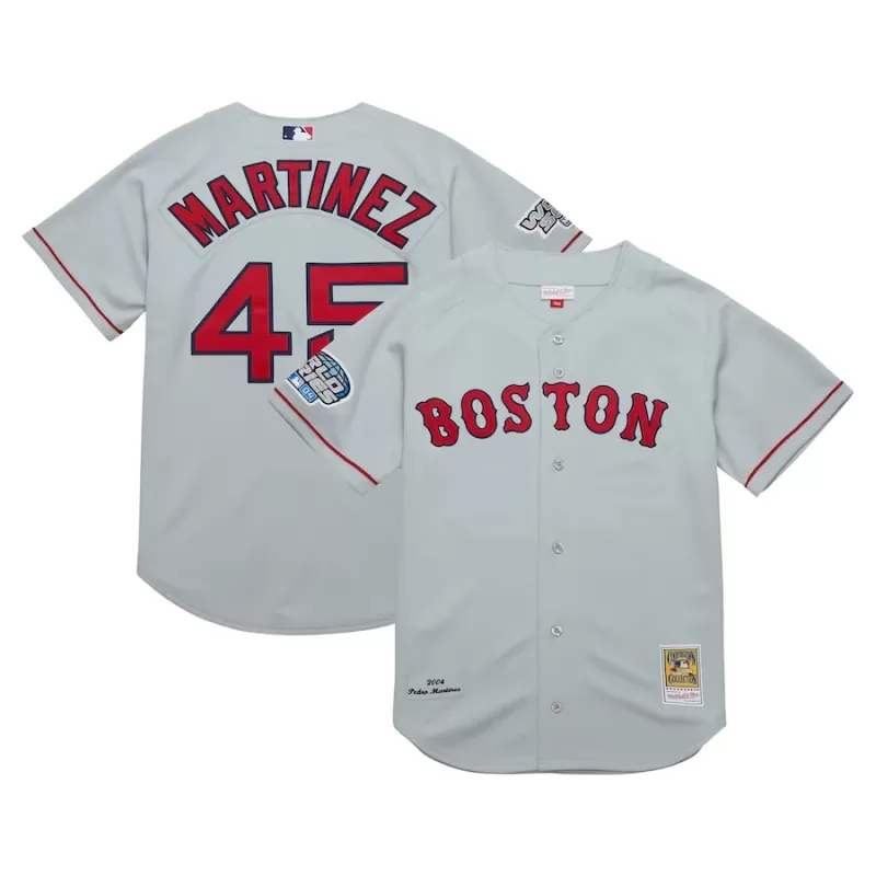Men's Boston Red Sox Pedro Martinez Mitchell & Ness Gray 2004 Cooperstown Collection Authentic Throwback Jersey Men's Boston Red Sox Pedro Martinez Mitchell & Ness Gray 2004 Cooperstown Collection Authentic Throwback Jersey