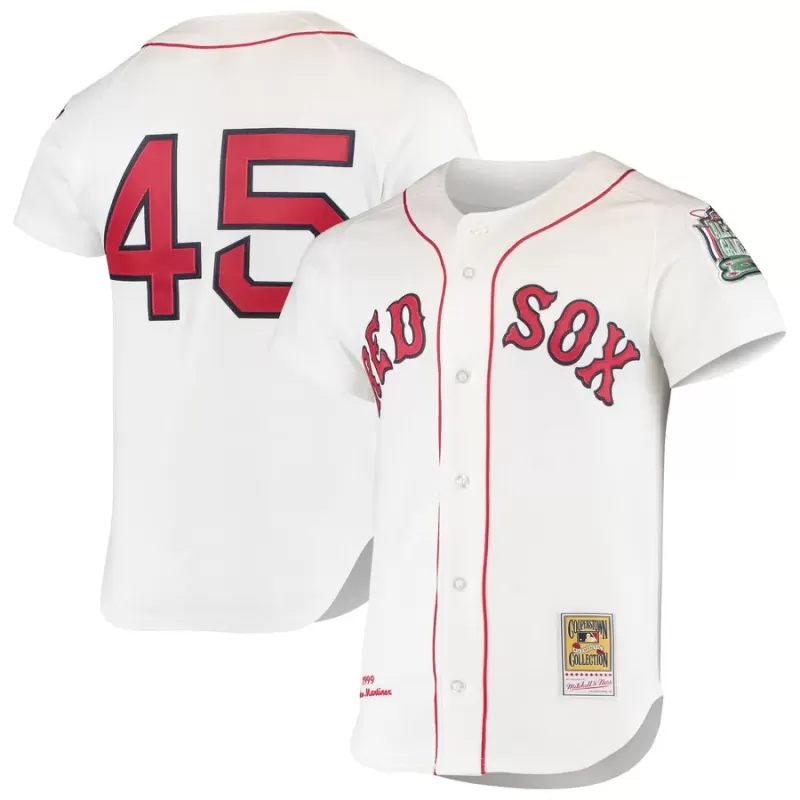 Men's Boston Red Sox Pedro Martinez Mitchell & Ness White 1999 Cooperstown Collection Home Authentic Jersey