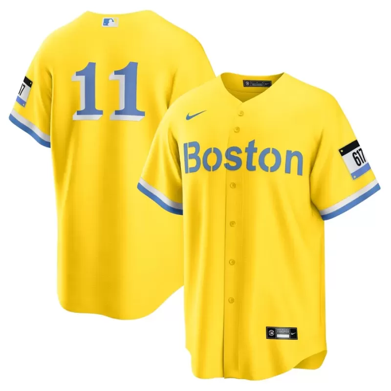 Men's Boston Red Sox Rafael Devers Nike Gold/Light Blue City Connect Replica Player Jersey Men's Boston Red Sox Rafael Devers Nike Gold/Light Blue City Connect Replica Player Jersey