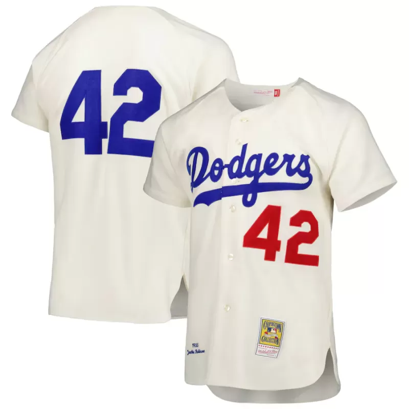 Men's Brooklyn Dodgers Jackie Robinson Mitchell & Ness Cream 1955 Cooperstown Collection Authentic Jersey Men's Brooklyn Dodgers Jackie Robinson Mitchell & Ness Cream 1955 Cooperstown Collection Authentic Jersey