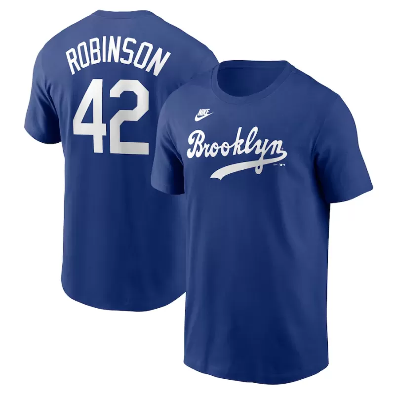 Men's Brooklyn Dodgers Jackie Robinson Nike Royal Cooperstown Collection Fuse Name & Number T-Shirt