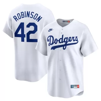 Men's Brooklyn Dodgers Jackie Robinson Nike White Throwback Cooperstown Collection Limited Jersey Men's Brooklyn Dodgers Jackie Robinson Nike White Throwback Cooperstown Collection Limited Jersey
